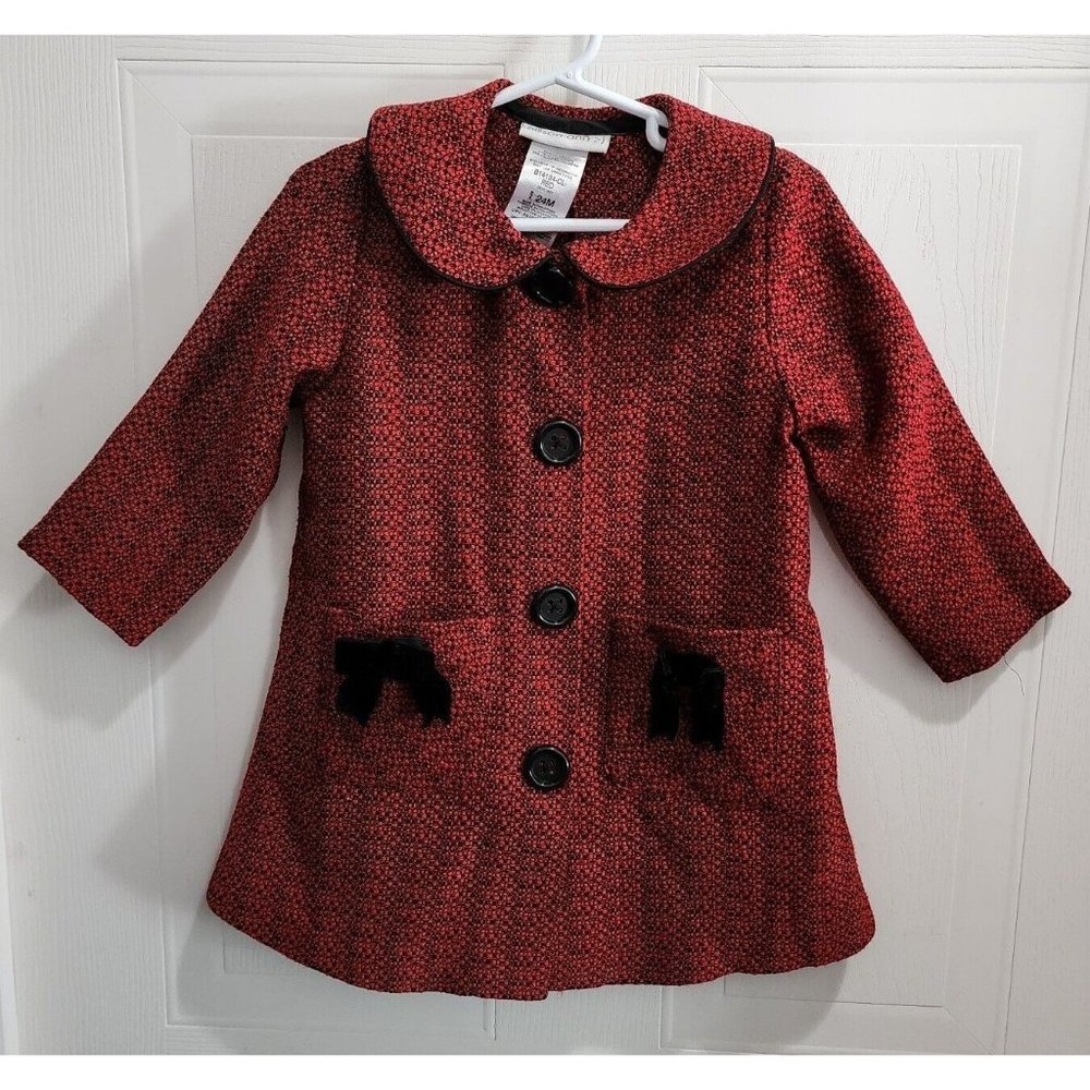 Allison Ann Baby Girls Long Sleeve Long Dress Coat Jacket Tweek Look Red Sz 24M